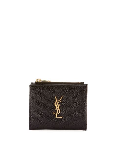 monogram ysl quilted grain leather zip card case|YSL card case.